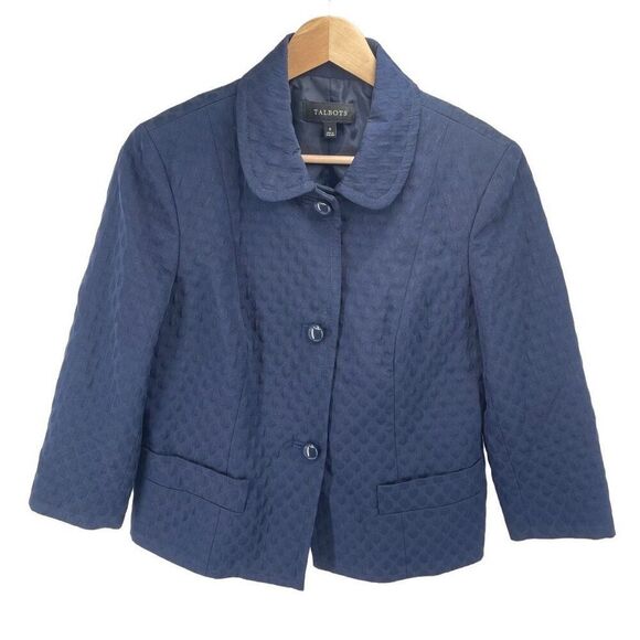 Talbots Womens Blazer Jacket Three Button Long Sleeve Lined Textured Blue Size 6 - Picture 1 of 9
